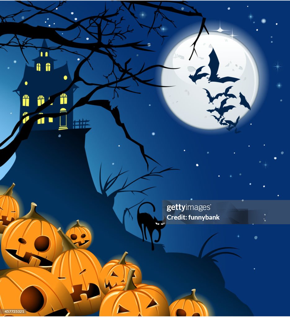 Pumpkins on haunted house