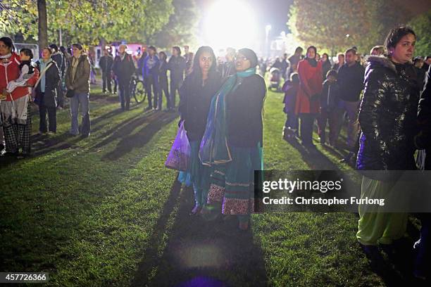 People gather to celebrate the Hindu festival of Diwali on October 23, 2014 in Leicester, England. Up to 35,000 people attended the Bandi Chhor...