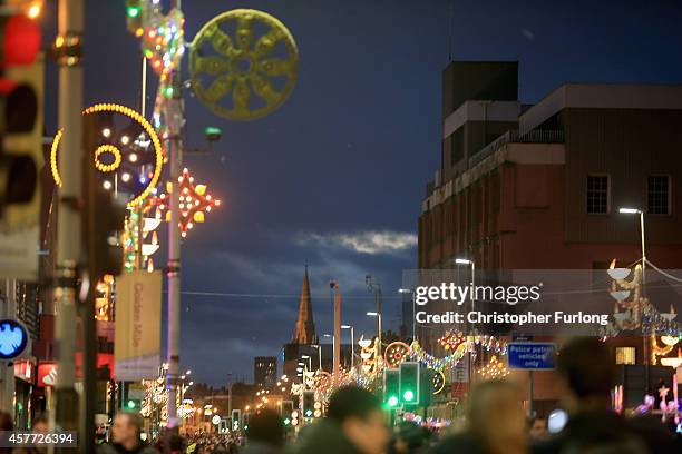 Leicester's Golden mile is illuminated to celebrate the Hindu festival of Diwali on October 23, 2014 in Leicester, England. Up to 35,000 people...