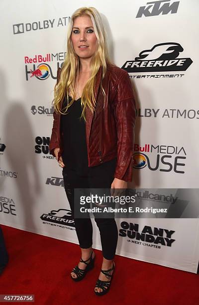 Jolene Van Vugt attends the Premiere Of Red Bull Media House's "On Any Sunday, The Next Chapter" at Dolby Theatre on October 22, 2014 in Hollywood,...