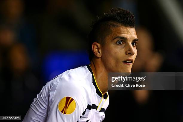 Erik Lamela of Spurs looks on during the UEFA Europa League group C match between Tottenham Hotspur FC and Asteras Tripolis FC at White Hart Lane on...