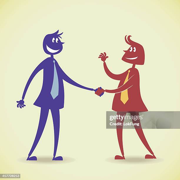 shaking hands - smiling people shaking hands cartoon stock illustrations