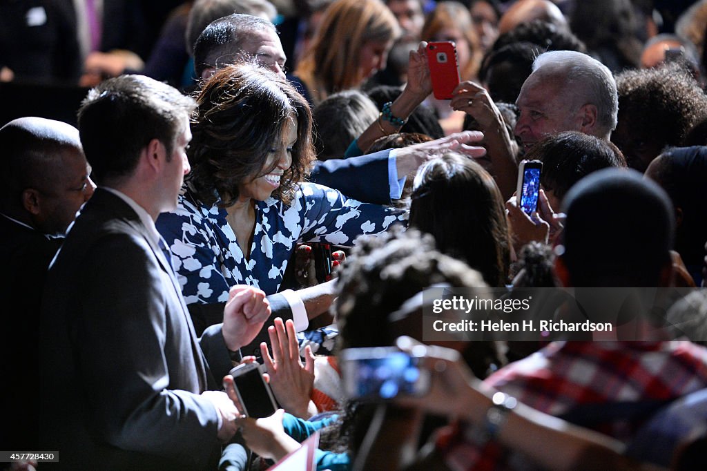 First Lady of the United States Michelle Obama visits Denver, CO to help get out the vote for Colorado Senator Mark Udall and Governor John Hickenlooper.