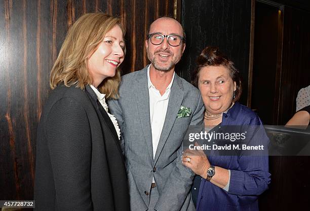 Sarah Mower, Gianluca Longo and Suzy Menkes attend the Charlotte Olympia 'Handbags for the Leading Lady' launch dinner at Toto's Restaurant on...