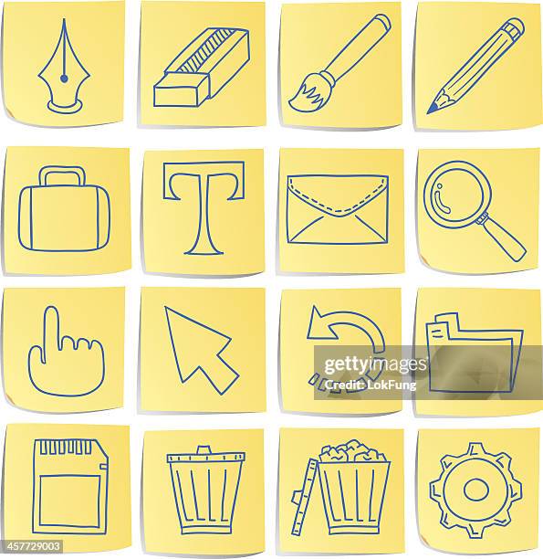 doodle memo icon set - tools - eraser white background stock illustrations