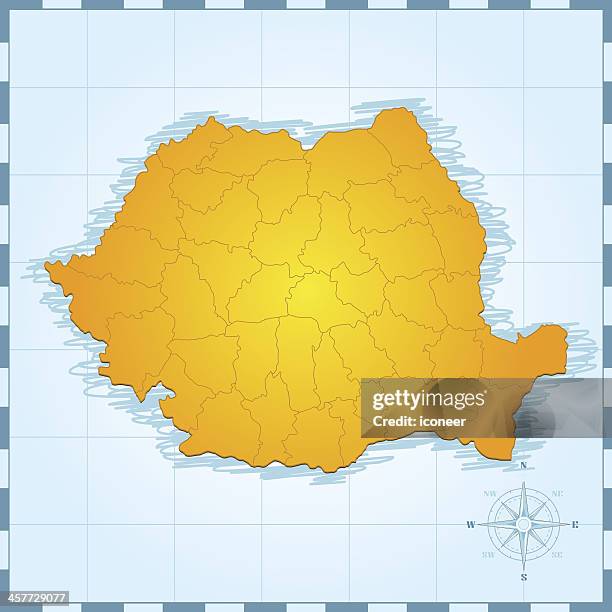 romania travel map - gold border stock illustrations
