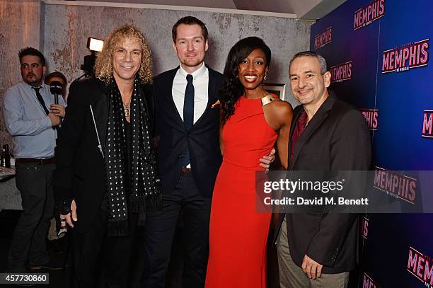 Co-Writer David Bryan, cast members Killian Donnelly, Beverley Knight and co-writer Joe DiPietro attend the press night performance of "Memphis The...