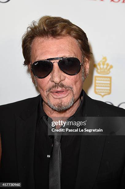 Johnny Hallyday attends the launch of the De Grisogono "Crazy Skull" watch on October 23, 2014 in Paris, France.