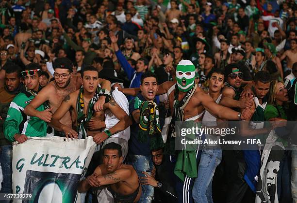 Supporters of of Raja Casablanca celebrate after the FIFA Club World Cup Semi Final match between Raja Casablanca and Atletico Mineiro at the...