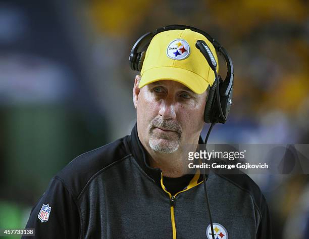 Linebackers coach Keith Butler of the Pittsburgh Steelers looks on from the sideline during a game against the Houston Texans at Heinz Field on...