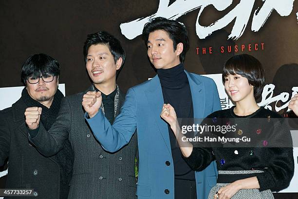 South Korean director Won Shin-Yeon, actors Park Hee-Soon, Gong Yoo and Yoo Da-In attend "The Suspect" VIP screening at COEX Mega Box on December 17,...