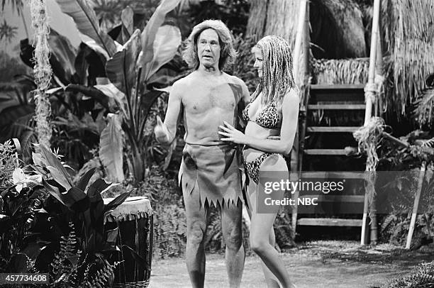 Pictured: Host Johnny Carson as Tarzan during the 'Tarzan and the Apes" skit on August 14, 1981 --