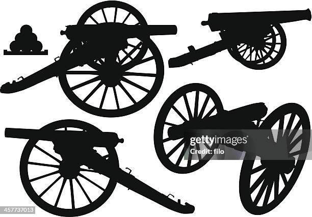 ilustraciones, imágenes clip art, dibujos animados e iconos de stock de siluetas de cannon - civil war