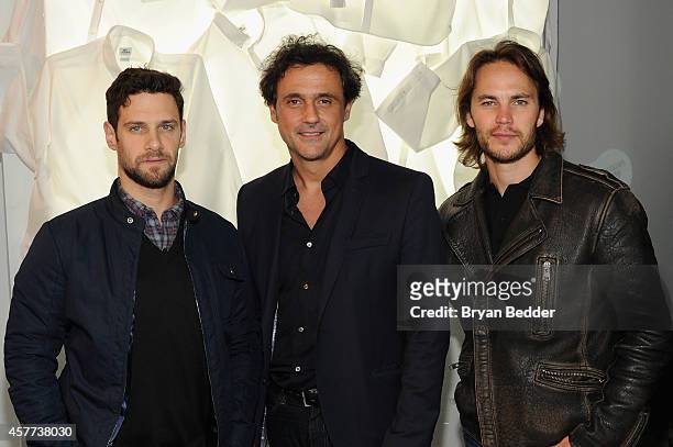 Justin Bartha, Francis Pierrel and Taylor Kitsch attend GQ X Lacoste Celebrate Sport pop-up shop opening in NYC hosted by Paul Wesley on October 23,...