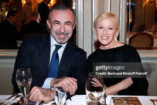 President of Centre Pompidou Alain Seban and Photographer Cindy Sherman attend the Monnaie De Paris : Reopening Party with Opening of the McCarthy...