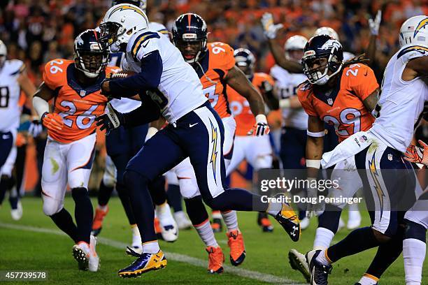 Wide receiver Keenan Allen of the San Diego Chargers crosses the goal line with a 2-yard second quarter touchdown reception against the Denver...