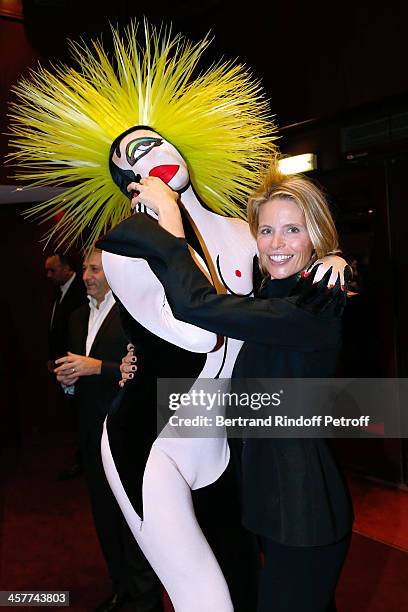 Karine Courtin Clarins attends the "Mugler Follies" Paris new variety show premiere on December 18 held at 'Le Comedia' Theater in Paris, France.