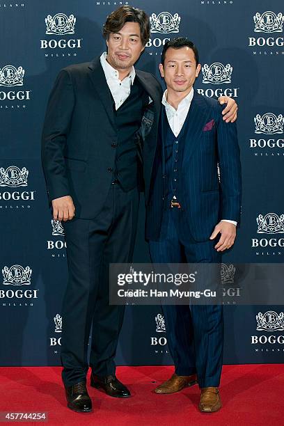 South Korean actor Ahn Gil-Kang and kickboxer, Lim Chi-Bin attend the "BOGGI" flagship store opening party on October 23, 2014 in Seoul, South Korea.