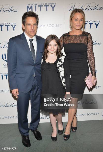 Ben Stiller, Ella Olivia Stiller and Christine Taylor attend the 20th Century Fox with The Cinema Society & Brooks Brothers screening of "The Secret...