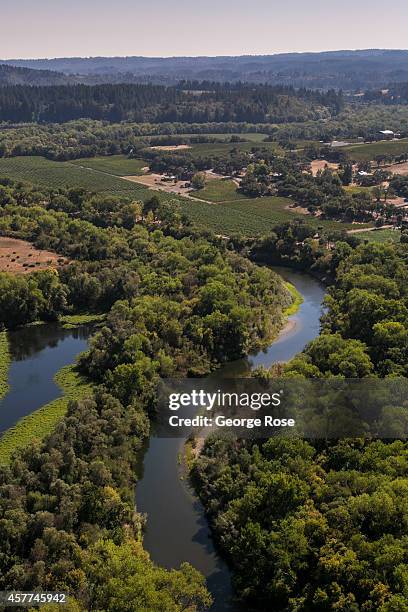 Surrounding farms and vineyards in the Russian River Valley are viewed on August 27 near Healdsburg, California. Despite the drought, weather...