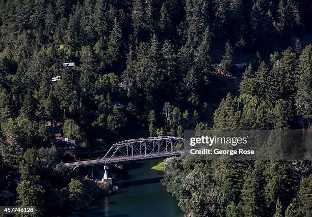 Surrounding farms and vineyards in the Russian River Valley are viewed on August 24 near Healdsburg, California. Despite the drought, weather...