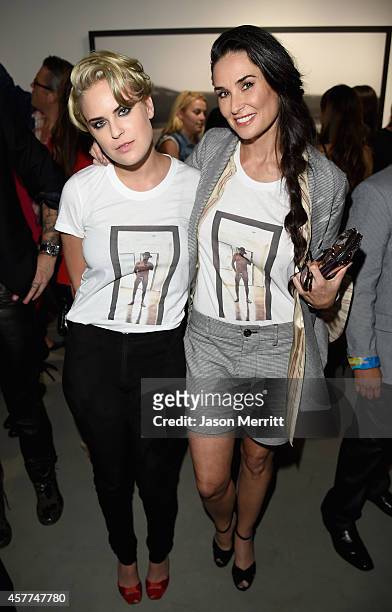 Actors Tallulah Willis and Demi Moore attend the Brian Bowen Smith WILDLIFE show hosted by Casamigos Tequila at De Re Gallery on October 23, 2014 in...