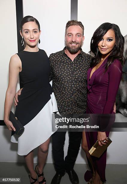 Actress Emmy Rossum, photographer Brian Bowen Smith and actress Naya Rivera attend the Brian Bowen Smith WILDLIFE show hosted by Casamigos Tequila at...