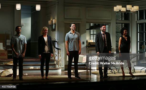 Danny Ashok, Gretchen Mol, Hari Dhillon, Josh Radnor and Karen Pittman during the Broadway opening night performance curtain call for 'Disgraced' at...