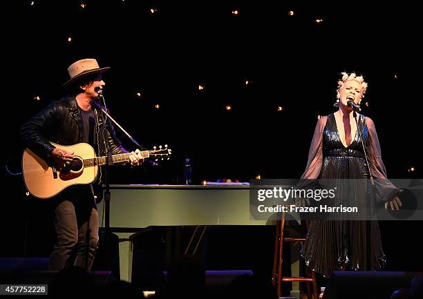 Musicians Butch Walker and Pink perform at Power of Pink 2014 Benefiting the Cancer Prevention Program at Saint John's Health Center at House of...