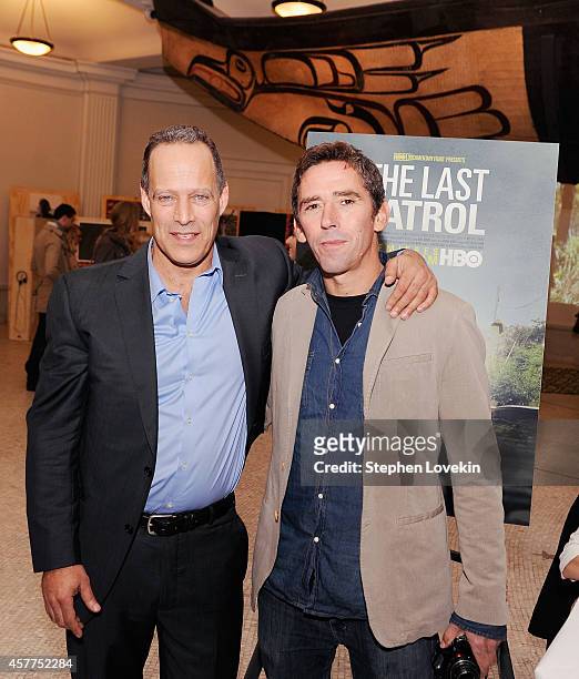 Director Sebastian Junger and photojournalist/film subject Guillermo Cervera attend the premiere of The HBO Documentary "The Last Patrol" during The...
