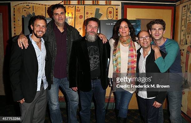 Chris Osborn, director Eduardo Sanchez, Gregg Hale, Jane Fleming, Bob DeRosa, and Samuel Davis attend the Screening of Lionsgate Films' "Exists" at...