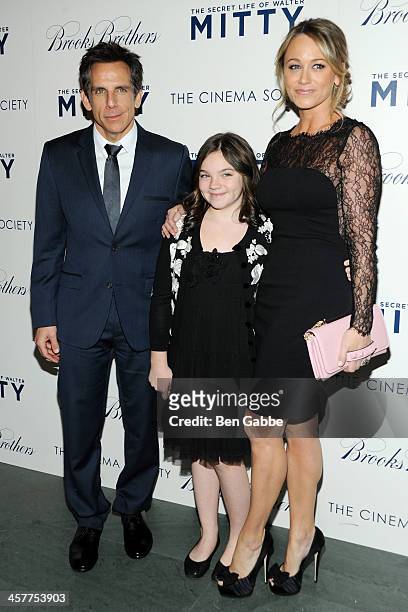 Actor Ben Stiller, daughter Ella Olivia Stiller and actress Christine Taylor-Stiller attend 20th Century Fox with The Cinema Society & Brooks...