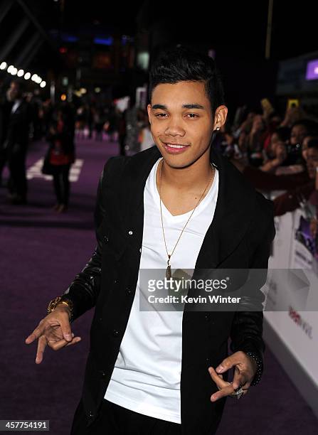 Actor Roshon Fegan arrives at the premiere Of Open Road Films' "Justin Bieber's Believe" at Regal Cinemas L.A. Live on December 18, 2013 in Los...