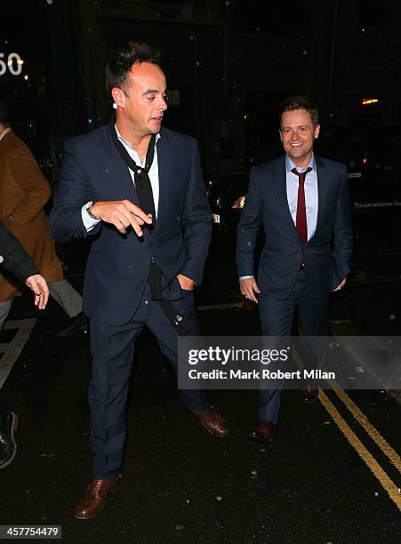 Anthony McPartlin and Declan Donnelly leaves Steam and Rye restaurant and club on December 18, 2013 in London, England.