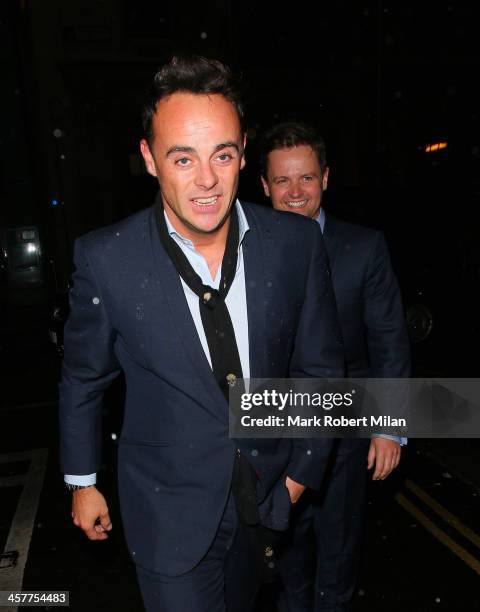 Anthony McPartlin and Declan Donnelly leaves Steam and Rye restaurant and club on December 18, 2013 in London, England.