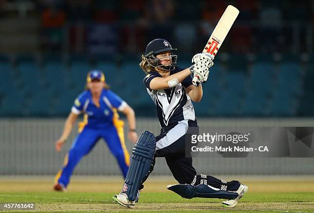 Anna Lanning of the Spirit bats during the women's T20 match between the ACT and Victoria at Manuka Oval on October 24, 2014 in Canberra, Australia.