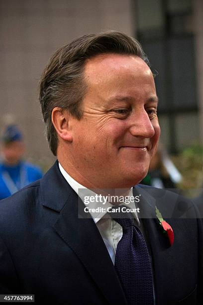 British Prime Minister David Cameron arrives at the headquarters of the Council of the European Union on the second day of a two-day European Council...