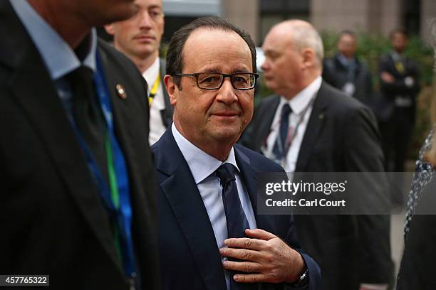 French President, Francois Hollande, arrives at the headquarters of the Council of the European Union on the second day of a two-day European Council...