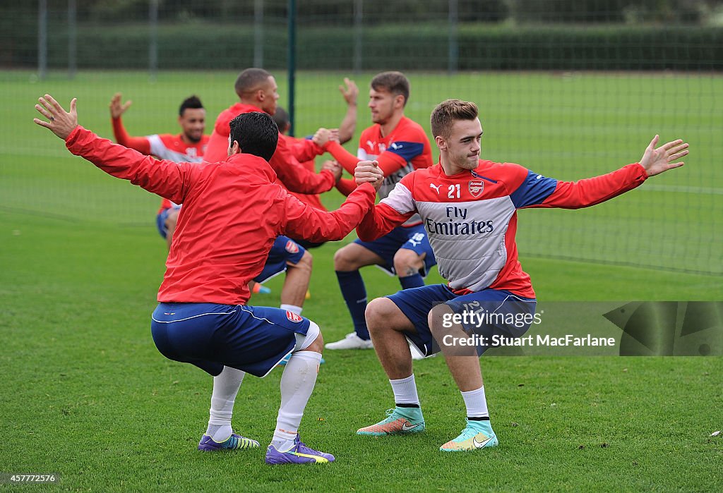 Arsenal Fc Training Routine Mikel Arteta and Calum Chambers of Arsenal take part in a training ...
