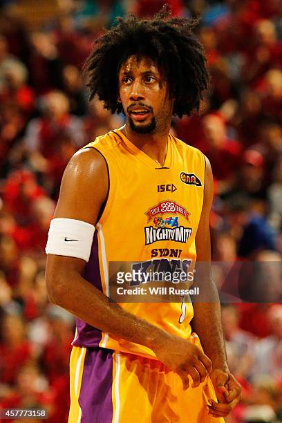 Josh Childress of the Kings looks on during the round three NBL match between the Perth Wildcats and the Sydney Kings at Perth Arena on October 24,...