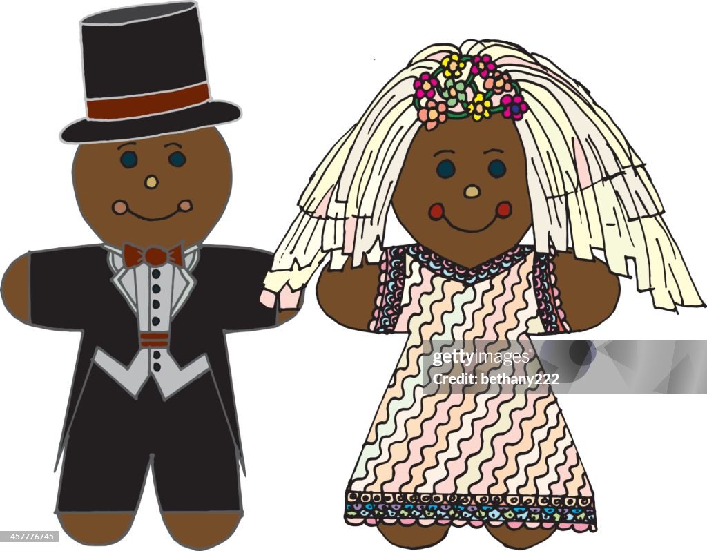 Gingerbread Cookie Bride Wearing Wedding Dress and Groom In Tux