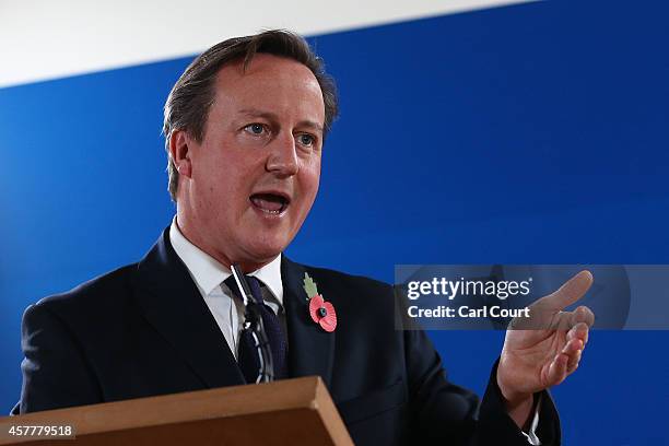 British Prime Minister David Cameron speaks during a press conference at the end of a two-day European Council meeting at the headquarters of the...