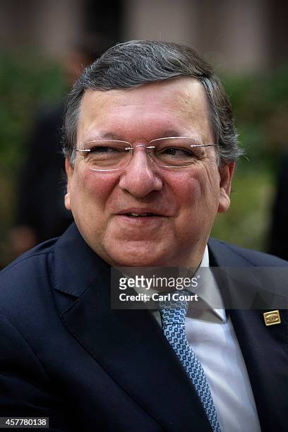 President of the European Commission, Jose Manuel Barroso, arrives at the headquarters of the Council of the European Union on the second day of a...