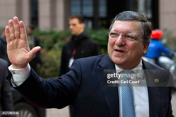 President of the European Commission, Jose Manuel Barroso, arrives at the headquarters of the Council of the European Union on the second day of a...