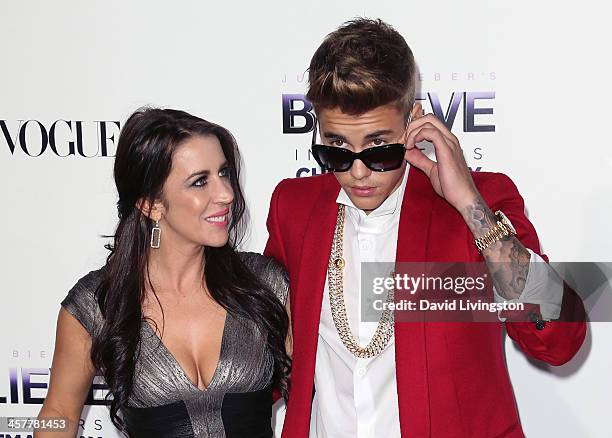 Singer Justin Bieber and mother Pattie Mallette attend the premiere of Open Road Films' "Justin Bieber's Believe" at Regal Cinemas L.A. Live on...