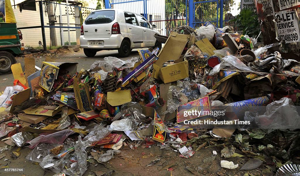 Diwali Festivities Leave City Roads Carpeted With Cracker Remains