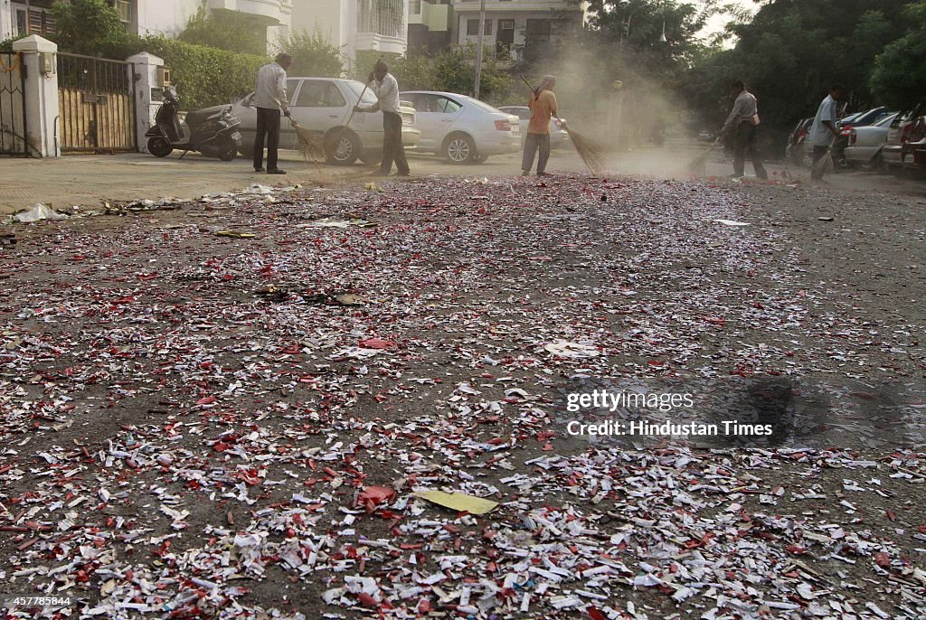 Diwali Festivities Leave City Roads Carpeted With Cracker Remains
