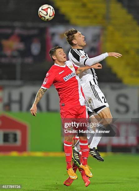 Christopher Quiring of 1.FC Union Berlin and Manuel Junglas of VfR Aalen during the game between 1 FC Union Berlin against VfR Aalen on october 24,...