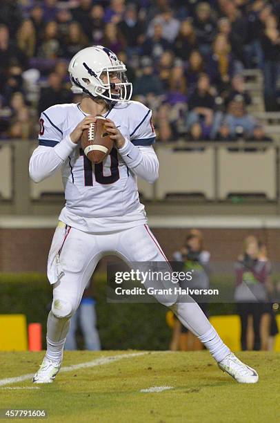 Chandler Whitmer of the Connecticut Huskies against the East Carolina Pirates during their game at Dowdy-Ficklen Stadium on October 23, 2014 in...