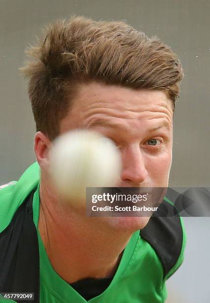 Jackson Bird of the Stars bowls during a Melbourne Stars Big Bash League training session at the Melbourne Cricket Ground on December 19, 2013 in...